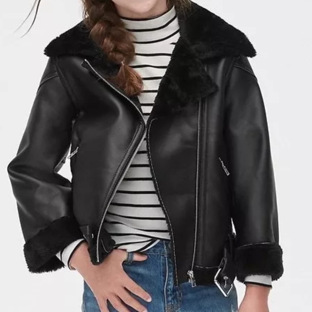 Gap Girl XS Black Faux Leather Biker Jacket - Picture 8 of 8